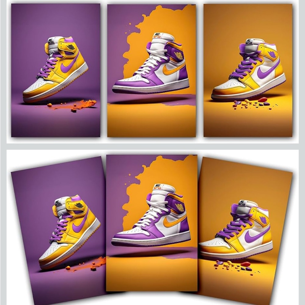 Unframed sneaker, canvas prints, - Purple, Yellow, and White set of three